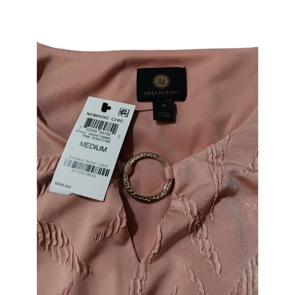 NEW‎ JM COLLECTION Dressy Blouse Tunic Top Medium Peachy Pink Shiny Stretchy - Picture 4 of 9